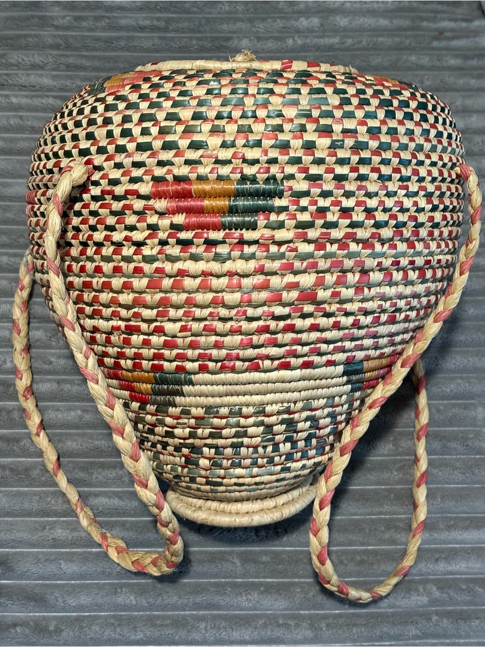 Woven Textile Basket With Straps